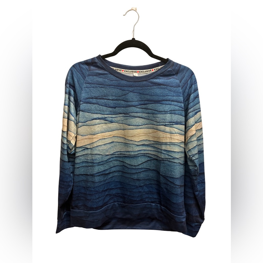 Blue and Cream Gradient Sweatshirt with Relaxed Fit